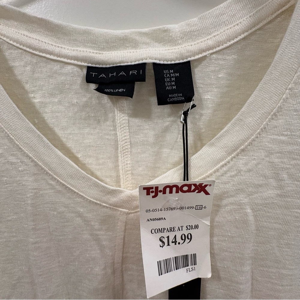 Tahari Linen V Neck T- Shirt - Picture 3 of 3
